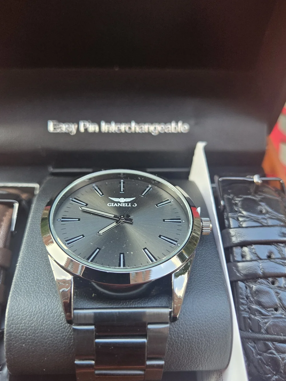 Gianello Men's Black Watch with Brown and Black Interchangeable Straps